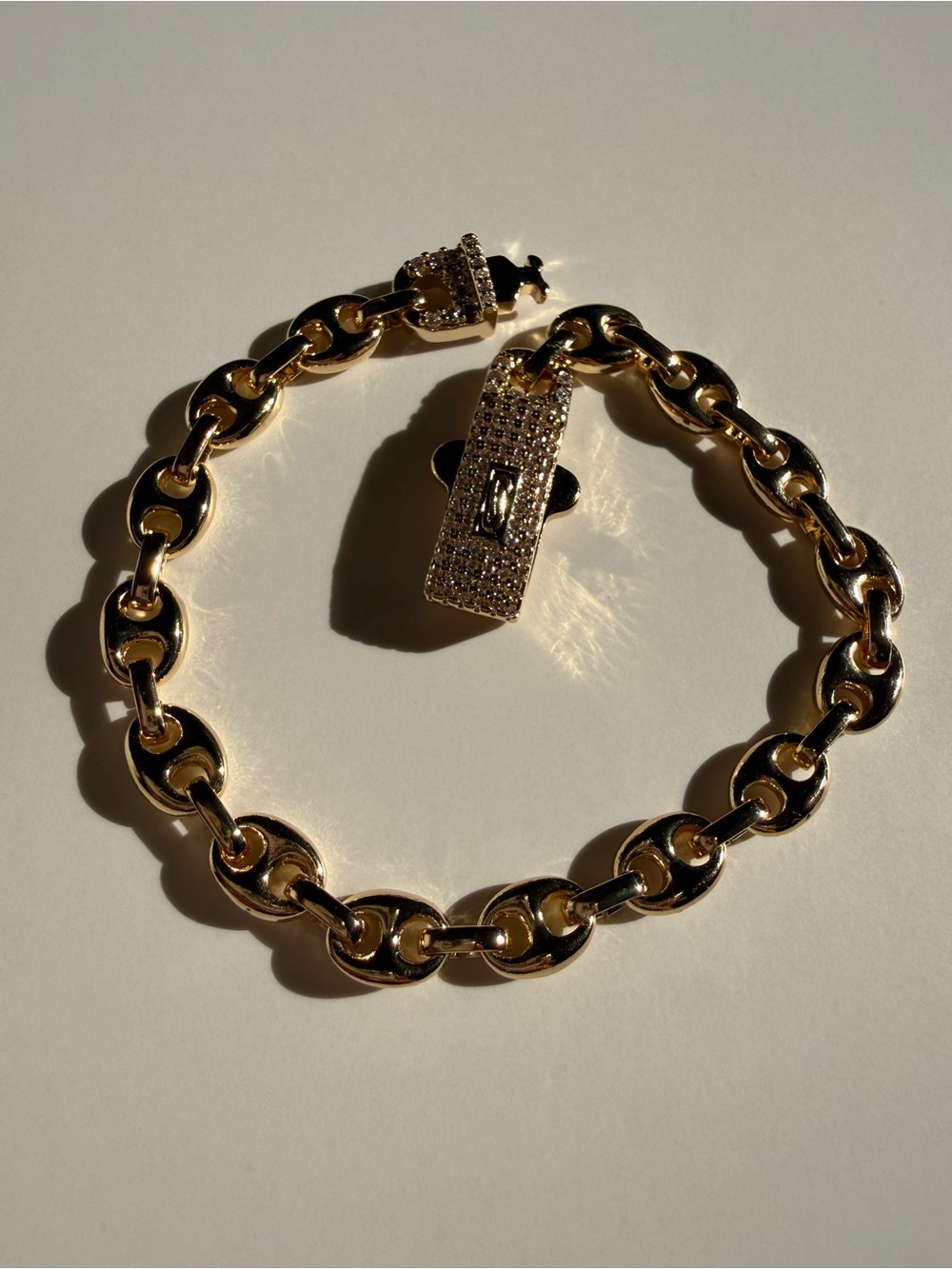 Gold Chain Link Bracelet with Pave Lock Accent